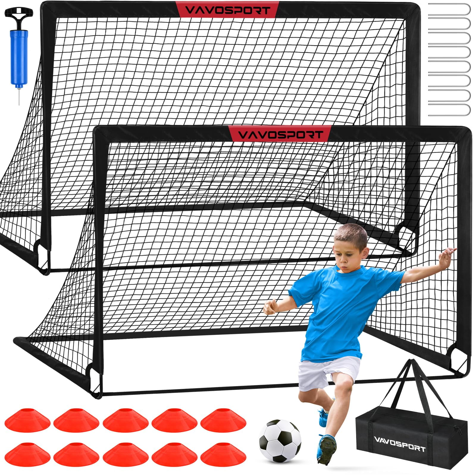 Juego De Porterías De Fútbol Vavosport Kids 6 X 4 Pies Con Balón Conos Y Bolsa