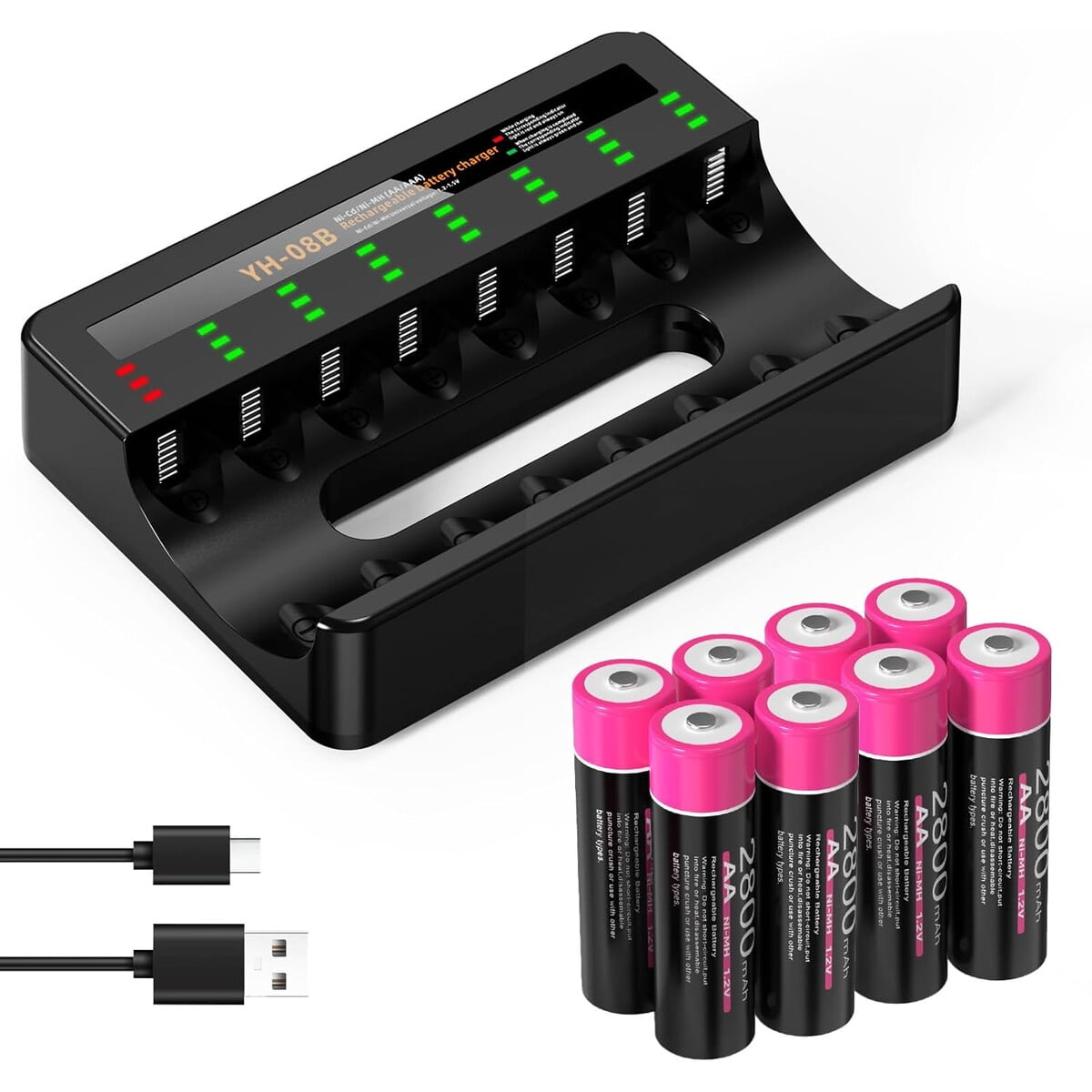 Boanv - Baterías Recargables Aa 2800mah 8 Unidades Con Cargador Usb