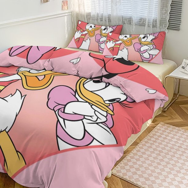 Daisy Duck Print Bedding Set Pattern Duvet Cove Set 3 Pieces 1 Quilt Cover And 2 Pillowcases for Women Men Teens