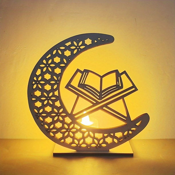 3D Wooden Handmade Moon Star LED Lights - Perfect Ramadan Kareem Ornament for Muslims, Eid Crafts, Home Decor & Themed Parties