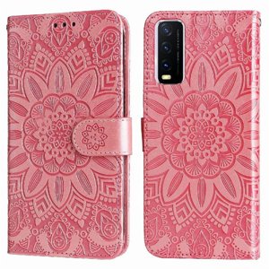 Funda Tipo Cartera Foxdock Para Vivo Y20 , Diseño Girasol En Relieve, Cuero Pu, Cierre Magnético, Soporte Y Tarjetero