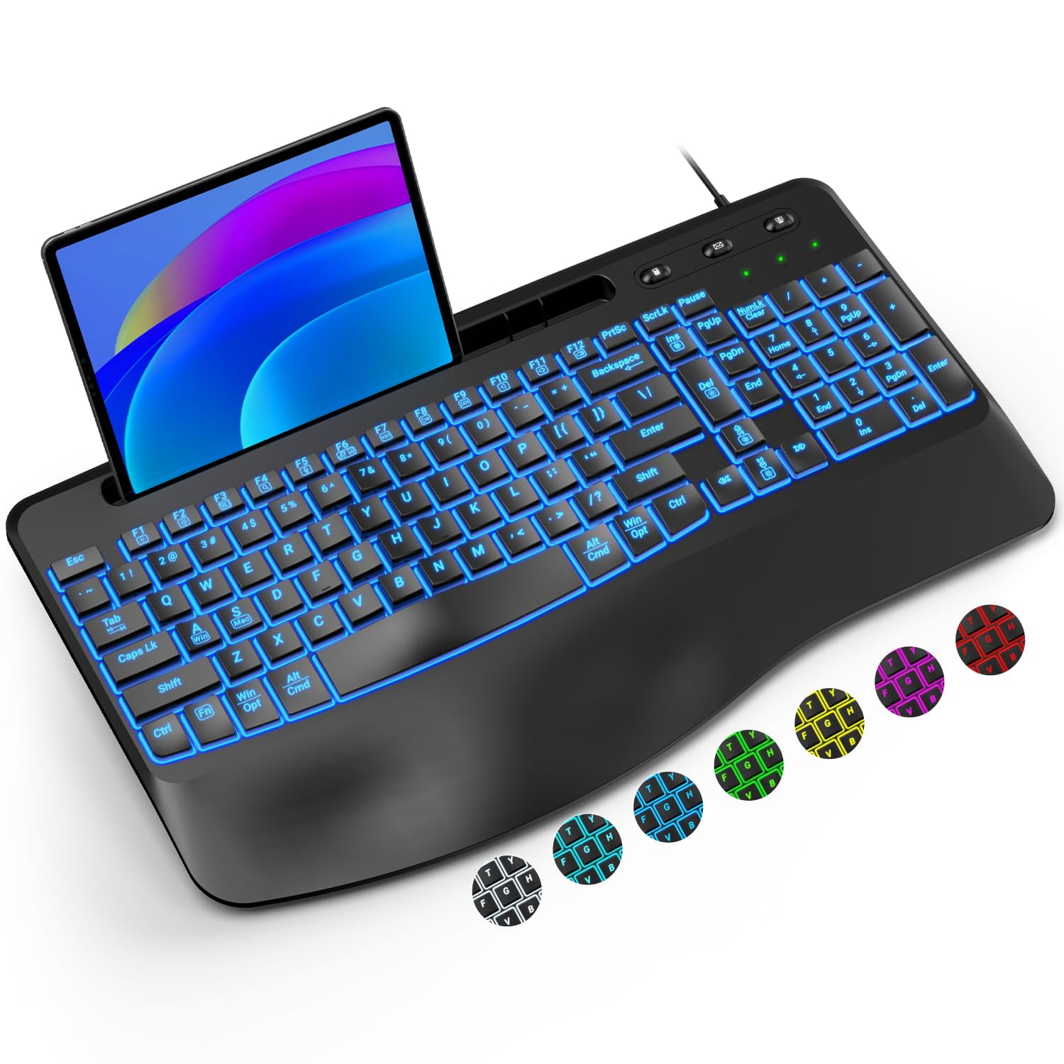 Eayblly - Teclado Eaybly Ergonómico Retroiluminado Con Cable Usb Y Reposamuñecas