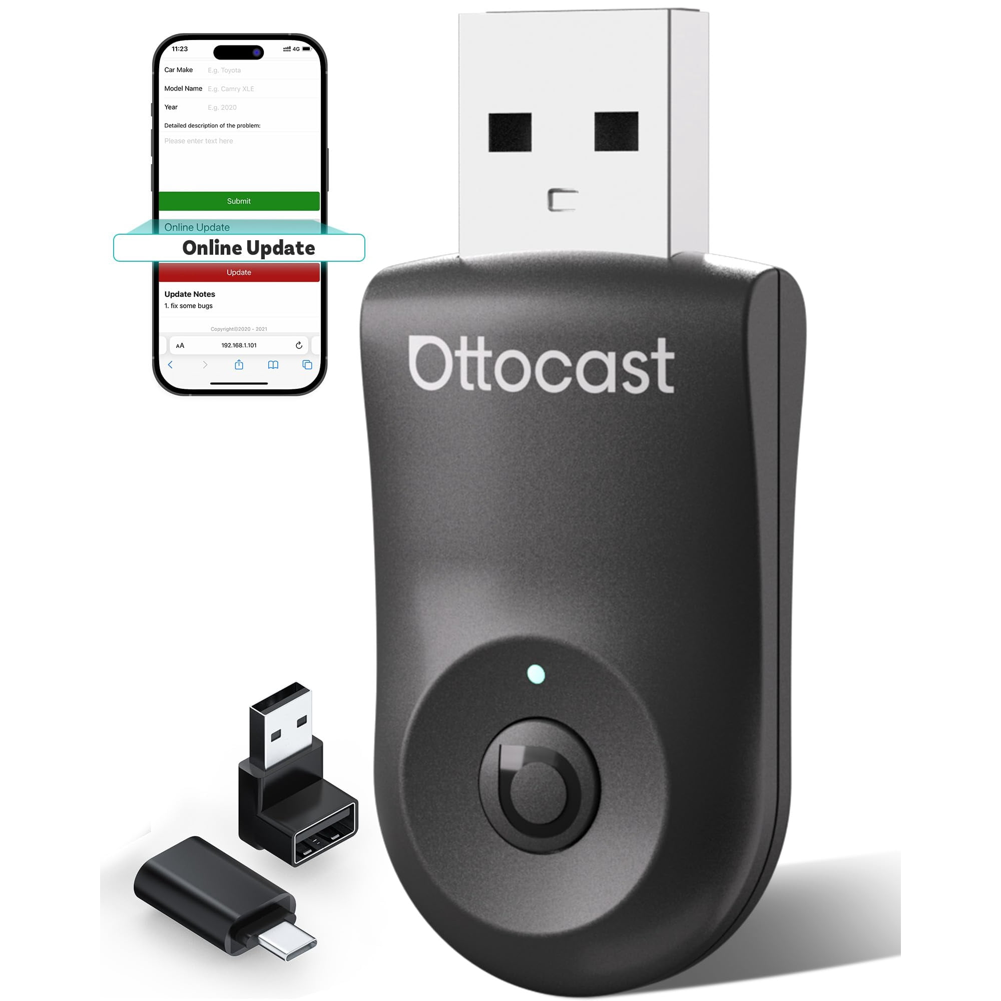 Adaptador Inalámbrico 2 En 1 Para Carplay Y Android Auto Ottocast Mini 2025
