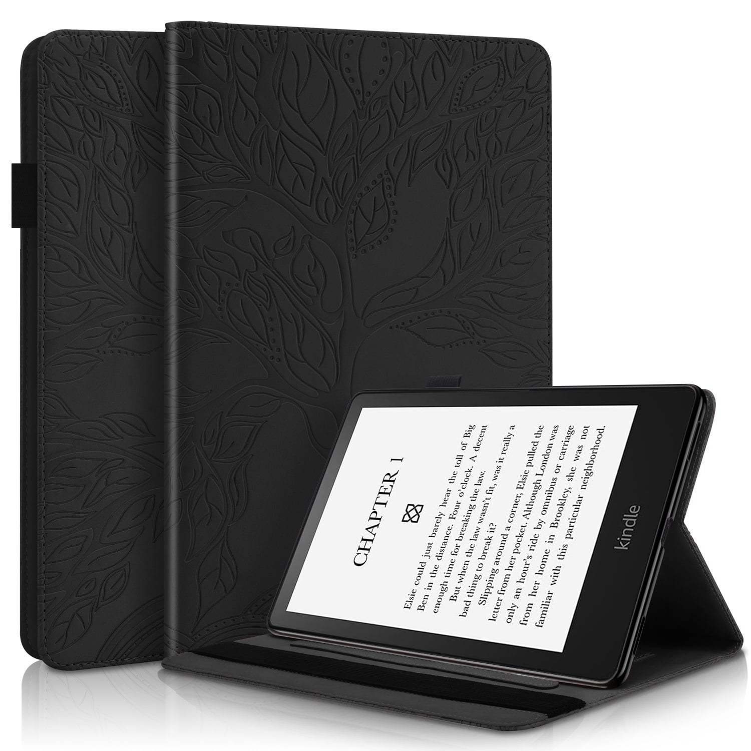Foxdock - Funda Con Relieve Del Árbol De La Vida Para Tablet Paperwhite(2024) Con Soporte, Ranuras Para Tarjetas Y Soporte Para Lápiz Óptico. Negro