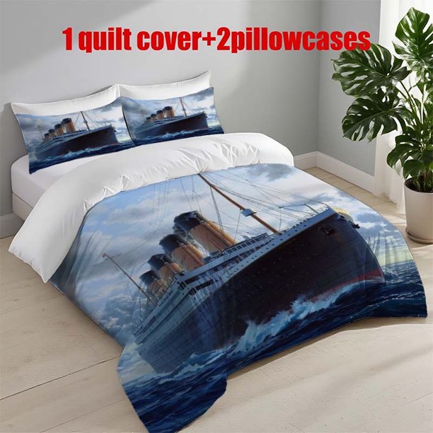 3pcs Titanic Tragic Shipwreck Themed Printed Bedding Set Duvet Cover and Pillowcases