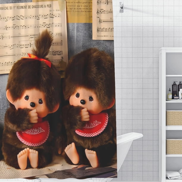 Monchhichi Cortina de Ducha para Baño Decoración del Hogar, Cortinas de Baño Impermeables Duraderas, Cortina de Baño, Decoración de Baño para Adultos Niñas Niños, Regalos para Casa 119cmX180cm