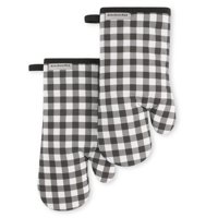 Juego De 2 Guantes De Cocina Kitchenaid Gingham Onyx, Algodón Negro