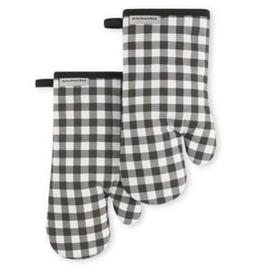 Juego De 2 Guantes De Cocina Kitchenaid Gingham Onyx, Algodón Negro