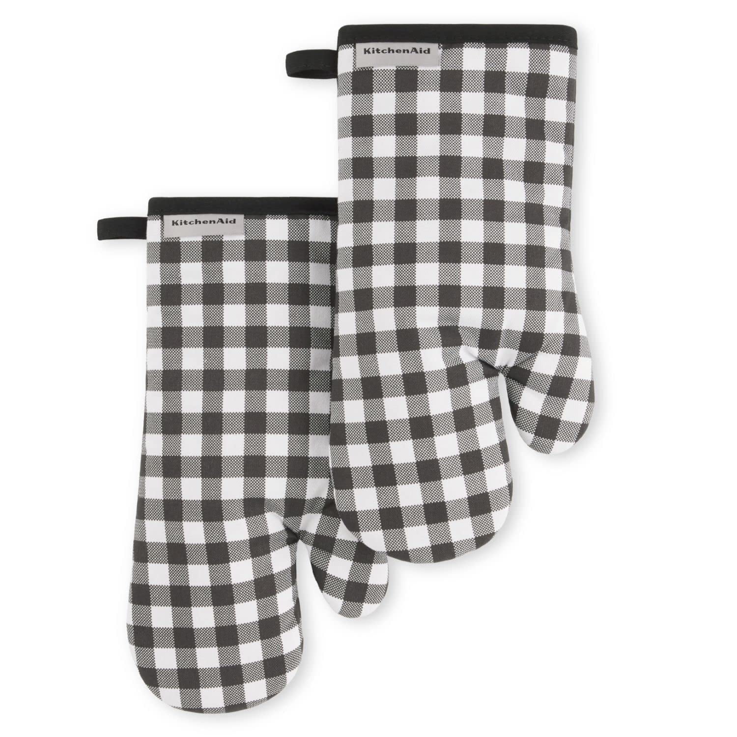 Juego De 2 Guantes De Cocina Kitchenaid Gingham Onyx, Algodón Negro