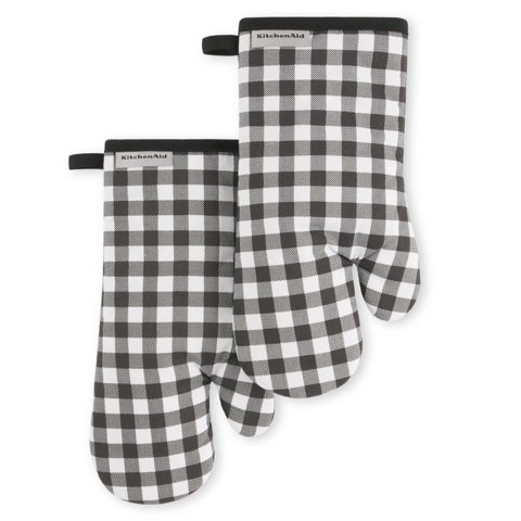 Juego De 2 Guantes De Cocina Kitchenaid Gingham Onyx, Algodón Negro