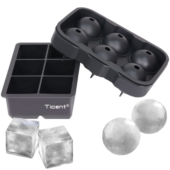 Juego de 2 bolas de whisky Ice Cube Trays Ticent Silicone Sphere