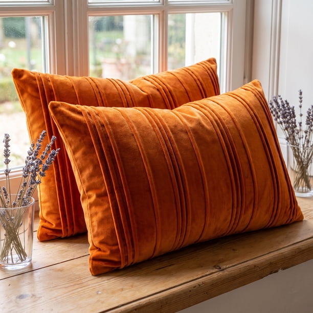 REGALWOVEN Fundas de Cojín Texturizadas con Pliegues 2 Paquetes para Decoración Moderna del Hogar Naranja 20 x 12 Pulgadas