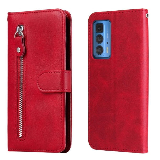 Funda con Cremallera para Motorola Edge 20 PRO, Carcasa Cartera de Cuero PU con Soporte y Tarjetero