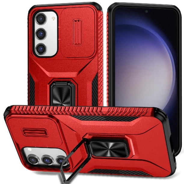 Funda Armada para Samsung Galaxy S23 Plus con Tapa Deslizante y Soporte Magnético Giratorio Rojo