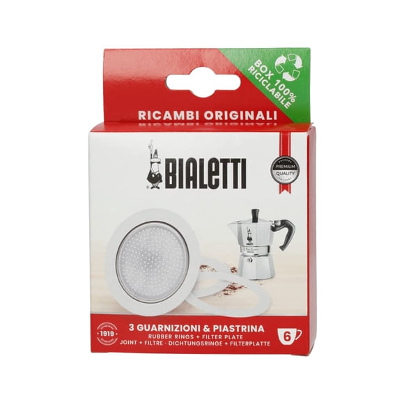 Repuestos Bialetti: 3 juntas y 1 placa para 6 tazas