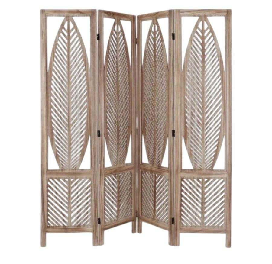 Oem - Biombo De Madera Resistente 4 Paneles Diseño Hoja 40X170Cm