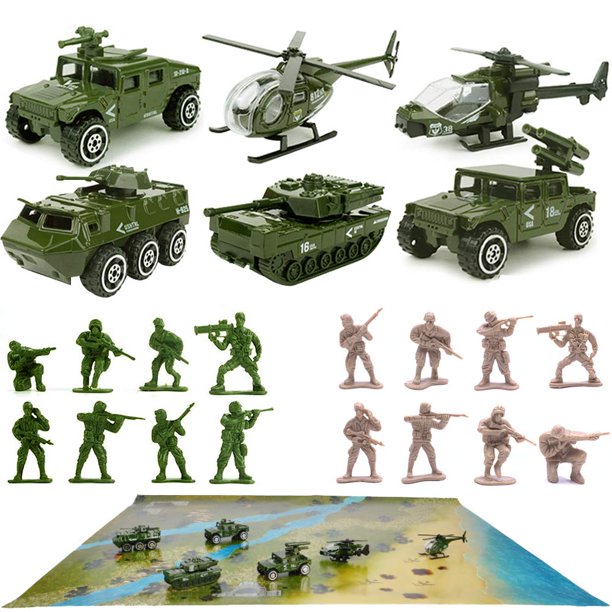 Set de vehículos militares Dunriog, paquete de 23, con tapete de juego para niños a partir de 3 años