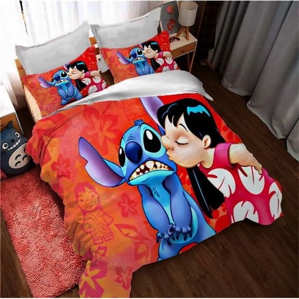 Lilo and Stitch Bedding Set Soft Donna Cover Set Bedroom Decor Kids Gift3-Piece Bedding Set (1 Duvet Cover + 2 Pillow Shams)