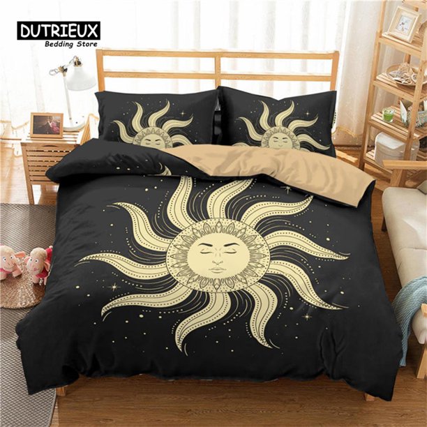 v822 Bed Sheets Sun and Moon Duvet Cover Microfiber Galaxy Black Bedding Set Constellation Astrology Comforter Cover King For Boys Girls Teens 3-Piece Bedding Set (1 Duvet Cover + 2 Pillow Shams) Bed