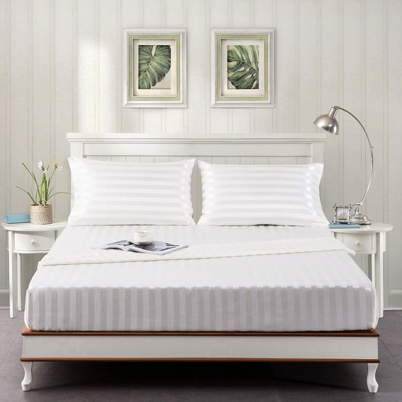 Juego de cama tamaño King con sábanas de seda satinada Lanest Housing, color blanco marfil