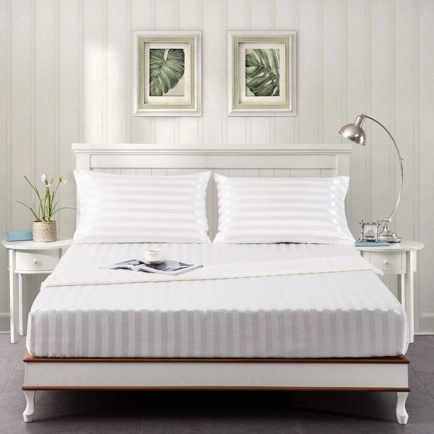 Juego de cama tamaño King con sábanas de seda satinada Lanest Housing, color blanco marfil