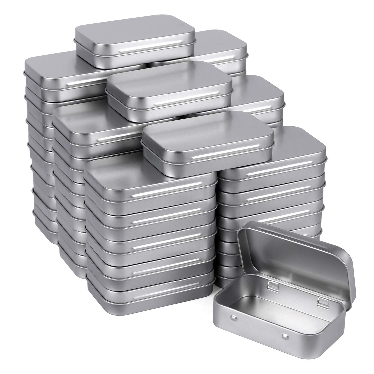 Latas Con Bisagras Tamicy De Metal Rectangulares Plateadas, Paquete De 40 Unidades, 95 X 62 X 20 Mm