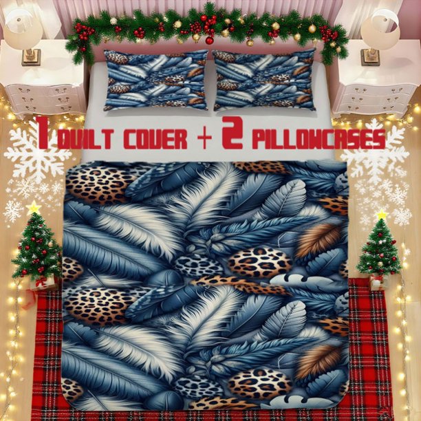 Feather Leopard Print Bedding Set Polyester Fabric Soft Printed Decorative & Warm