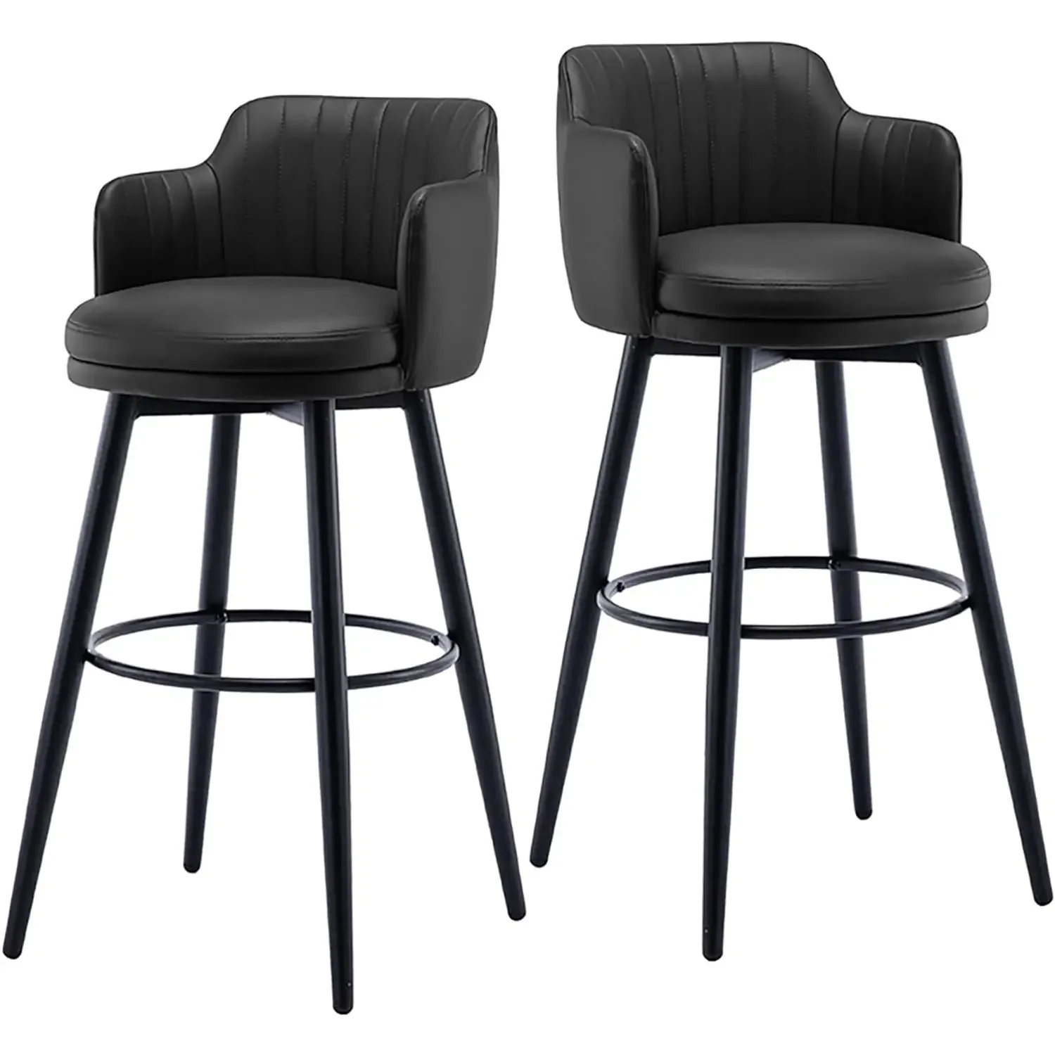 Genérico - Set De 2 Taburetes De Bar 66 Cm Eco Cuero Acolchados Y Patas Metálicas Negras