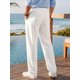 thumbnail image 3 of Pantalones de Lino Transpirables con Botón y Cintura con Cordón para Hombre INSPIRE CHIC 36 Blanco, 3 of 6