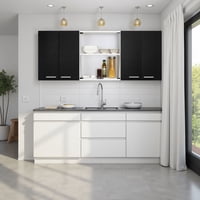 Tuhome - Mueble De Cocina Mural 150X60X31,5 Cm Wengue Y Blanco 6 Puertas