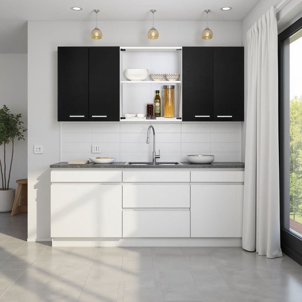 Tuhome - Mueble De Cocina Mural 150x60x31,5 Cm Wengue Y Blanco 6 Puertas