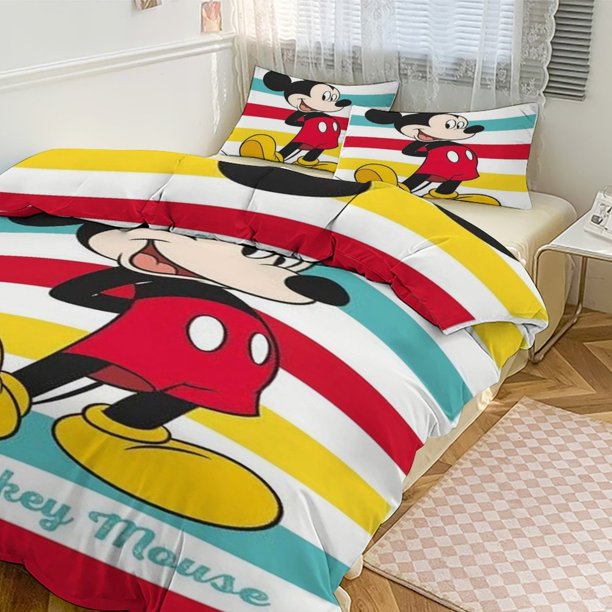 Mickey Print Bedding Set Pattern Duvet Cove Set 3 Pieces 1 Quilt Cover And 2 Pillowcases for Women Men Teens Multiple sizes to choose from