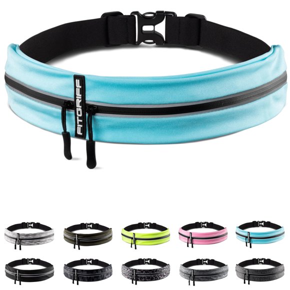 Cinturón para correr Fitgriff® para hombre y mujer, color cian (62-90 cm)