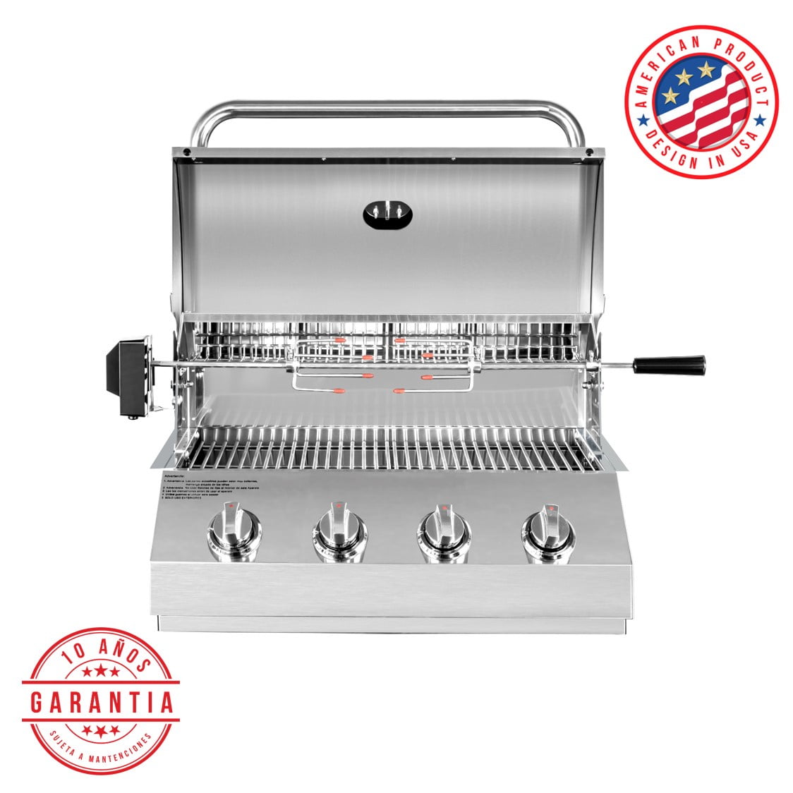 Kinggrill - Parrilla A Gas Empotrada 4 Quemadores + Spiedo Con Motor