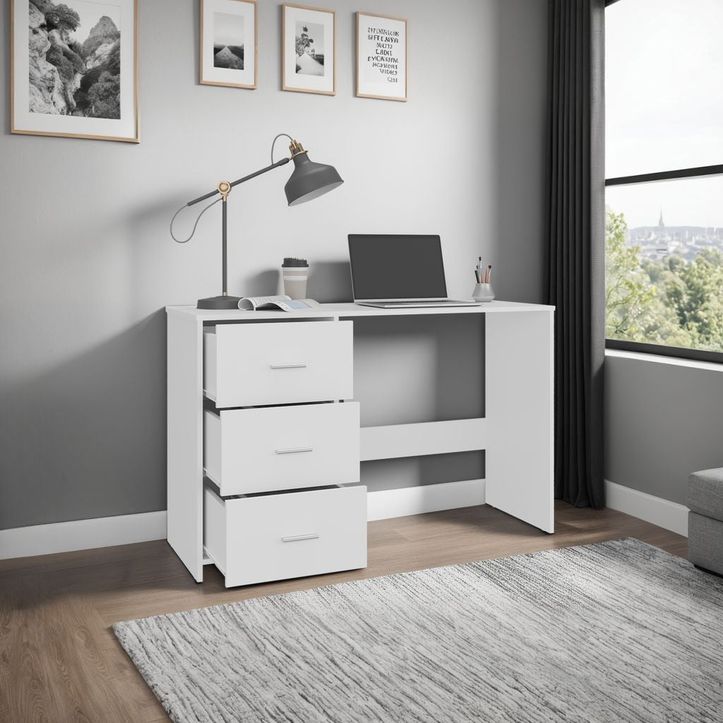 Tuhome - Escritorio 3 Cajones Eco 76,2x120,8x42,1 Cm Blanco