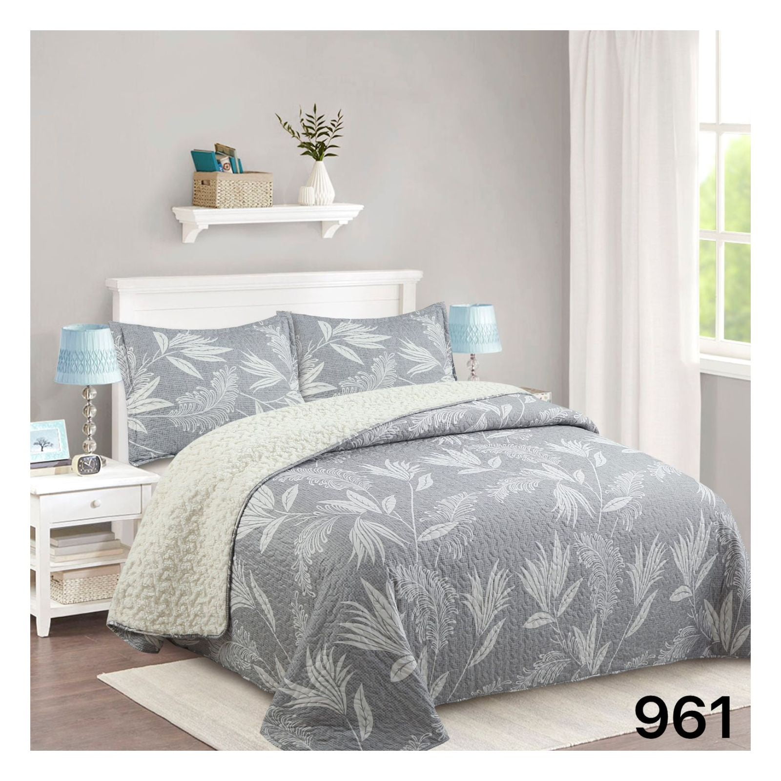 Genérico - Cubrecama Sherpa 2 Plazas - Gris Hojas M961