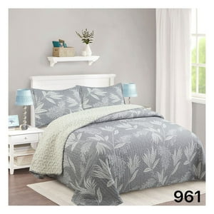 Genérico - Cubrecama Sherpa 2 Plazas - Gris Hojas M961