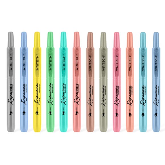 Resaltador WRITECH con punta de cincel retráctil, 12 colores