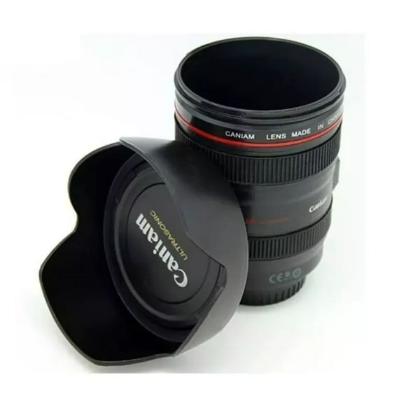 Tazon Mug Tipo Lente De Camara Fotografica Con Tapa Parasol