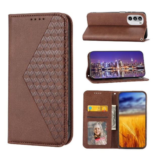 Funda Flip FOXDOCK para Motorola Moto G52 4G/G82 5G , Estilo Billetera con Diseño Rombo, Correa de Mano y Soporte, Uso Diario