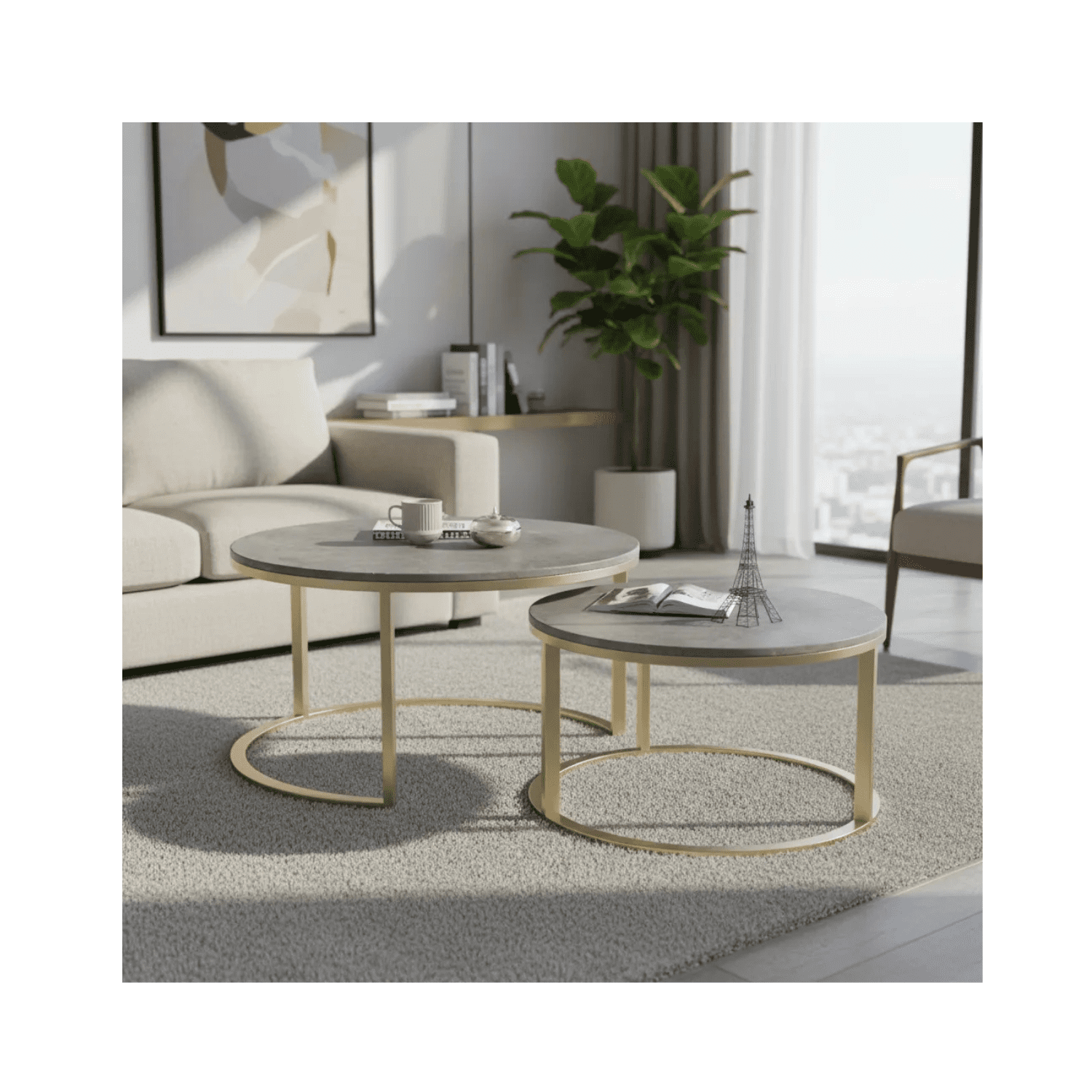 Click Ventas - Mesa De Centro Auxiliar Doble Melamina 70x50cm 34x40cm Gris