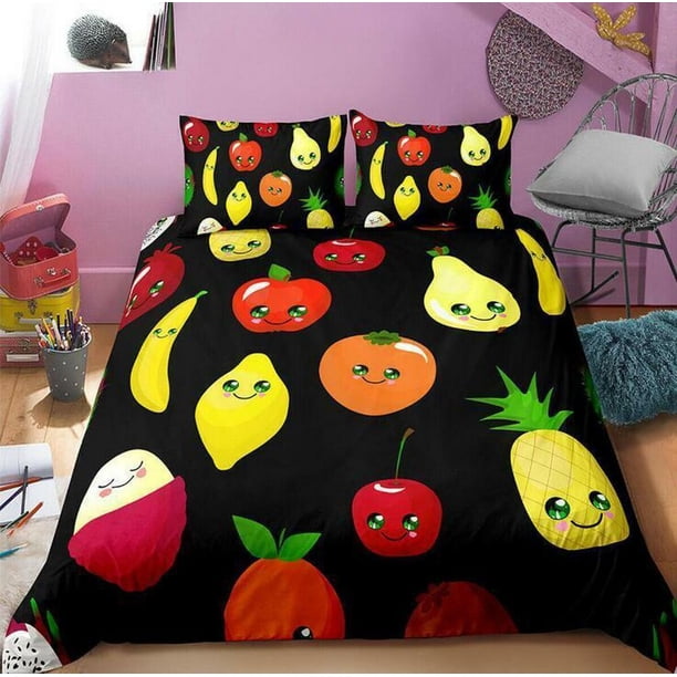 Cartoon Colorful Fruit Quilt Duvet Cover Set Children Pillowcase Home Textiles3-Piece Bedding Set