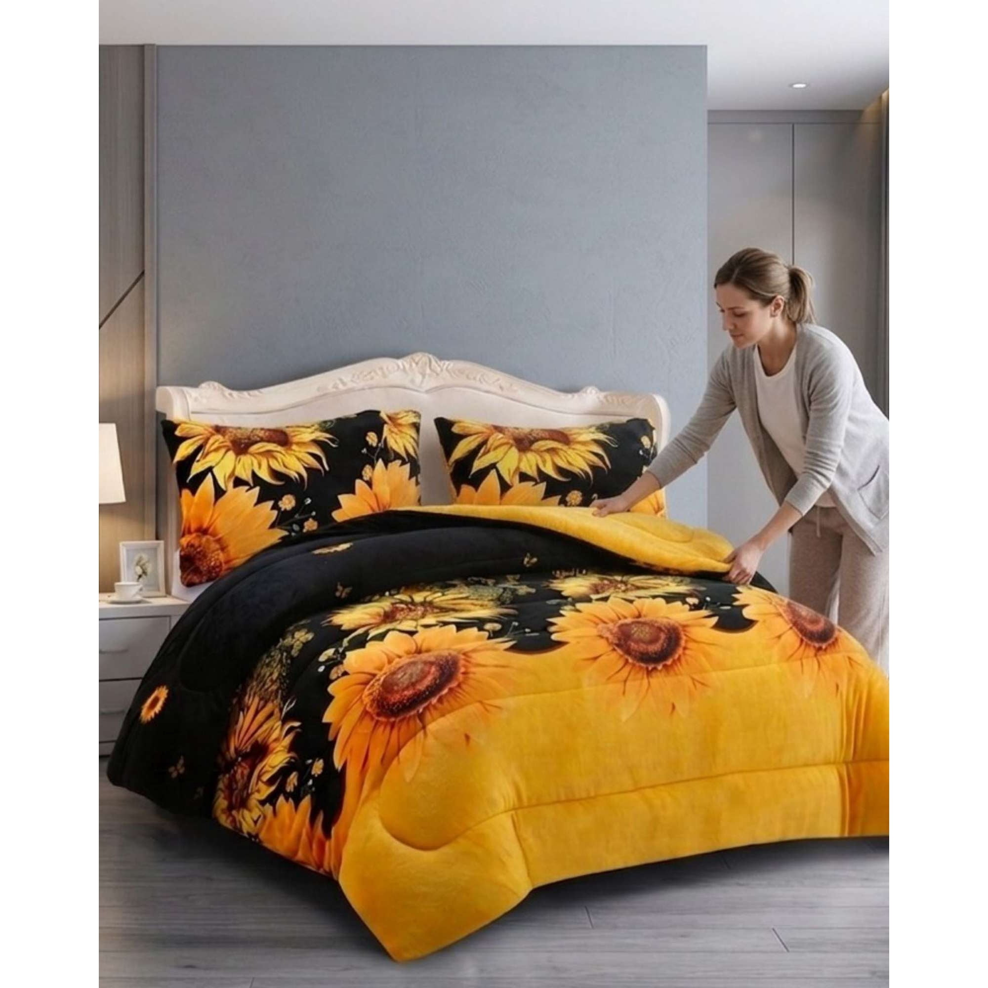 Imac Hogar - Juego De Cama Cubrecama Con Sherpa Quilting Premium 2 Plazas