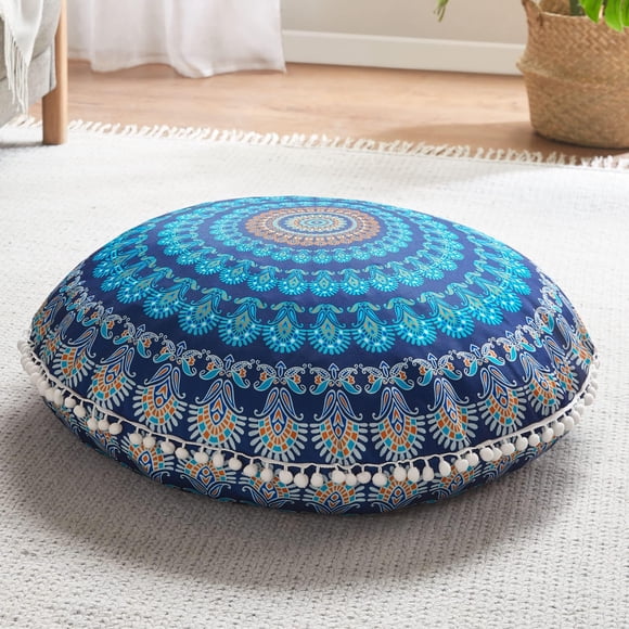 Almohada de suelo Codi Meditation redonda, grande, de espuma viscoelástica azul marino