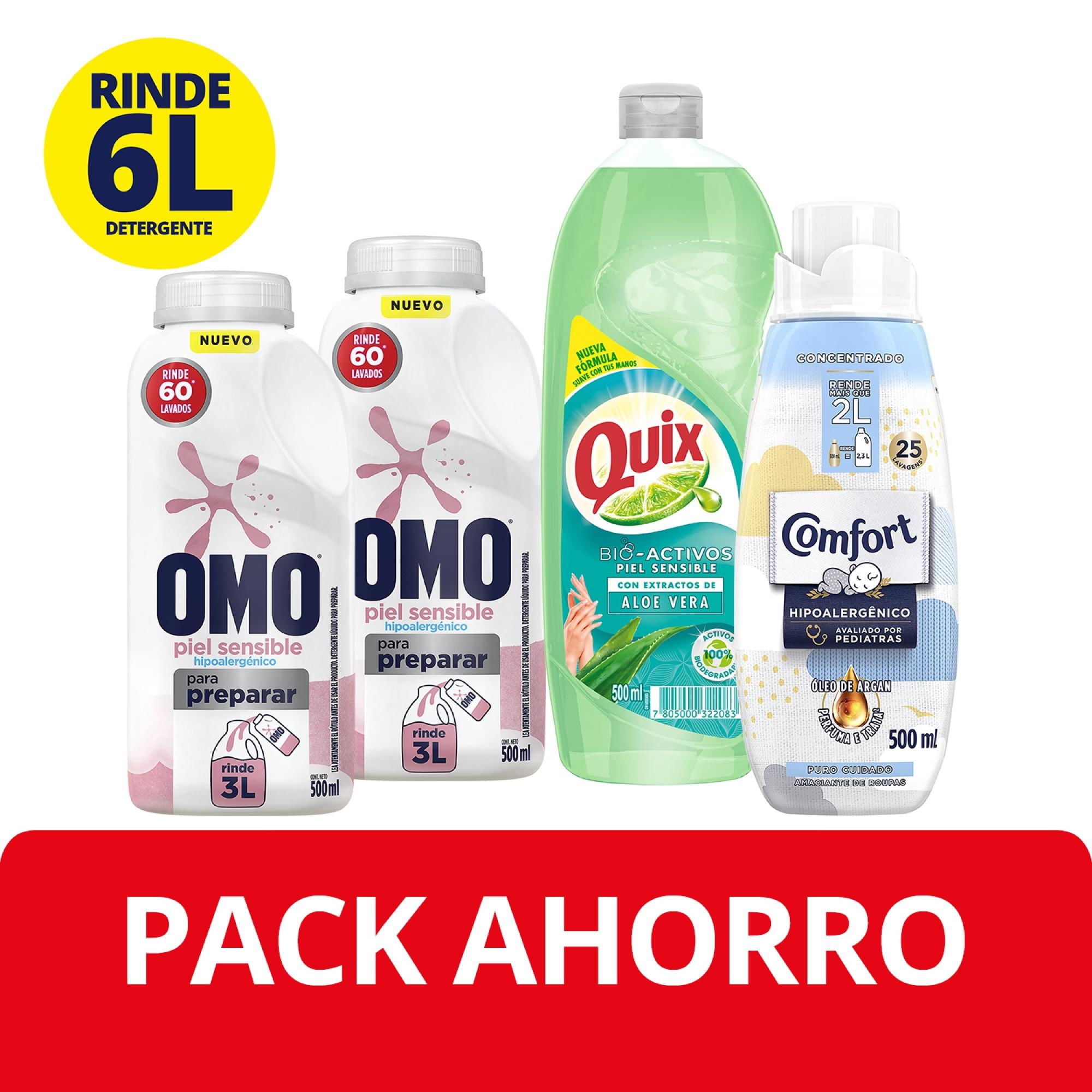 Detergente Líquido Para Preparar Piel Sensible 2 Un + Quix 500ml + Comfort 500ml Pack Botella 500 ml Omo