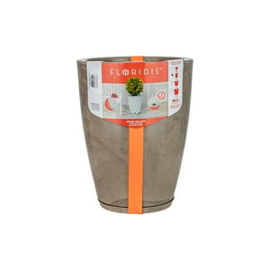 Floridis - Macetero Beige Marmol Amsterdam 44Cm Alto Con Plato