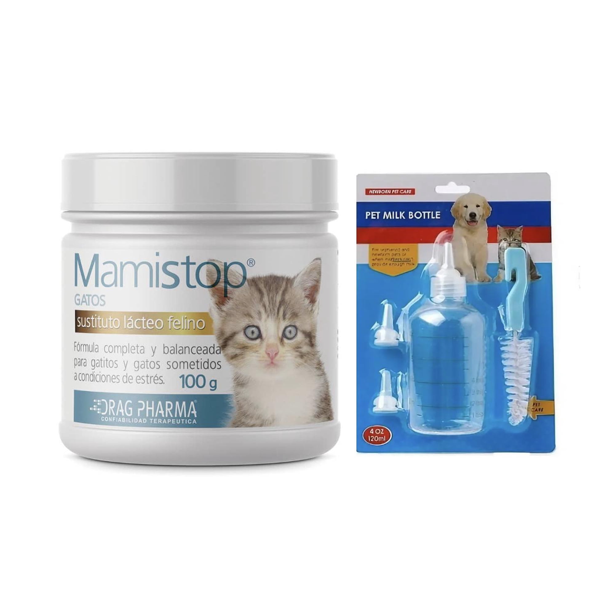 Mamistop Leche Para Gatos 100G + Mamadera 120 ml