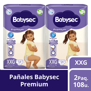 2 Paquetes De Pañales De Bebé Babysec Premium 108 Un Xxg