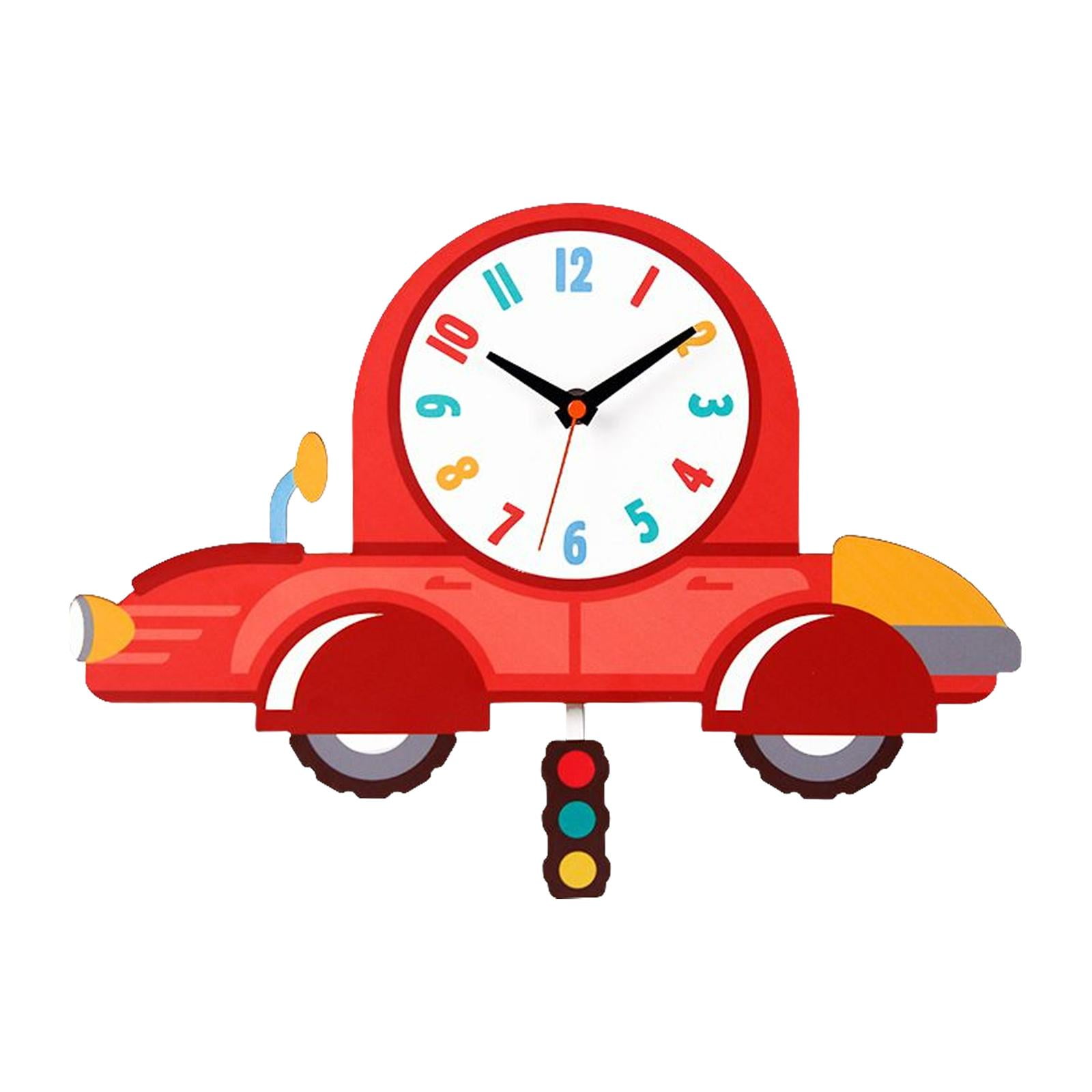 Bothyi - Reloj De Pared De Dibujos Animados Con Reloj Decorativo De Madera De Péndulo Para Coche De Guardería Escolar