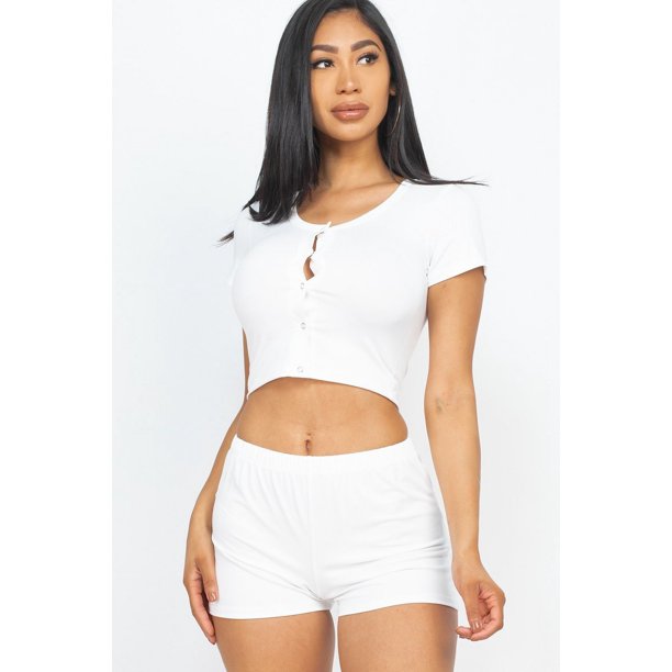 Conjunto de Camiseta sin Mangas Corta y Shorts Blanco S